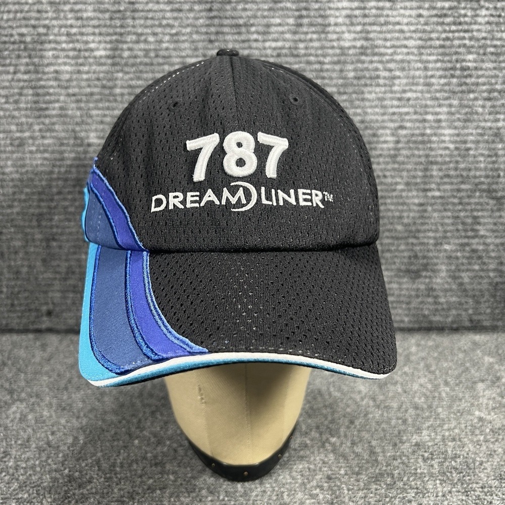 Boeing 787 Dreamliner Mens Black Blue Cap Hat Adjustable Strap Buckle Mesh